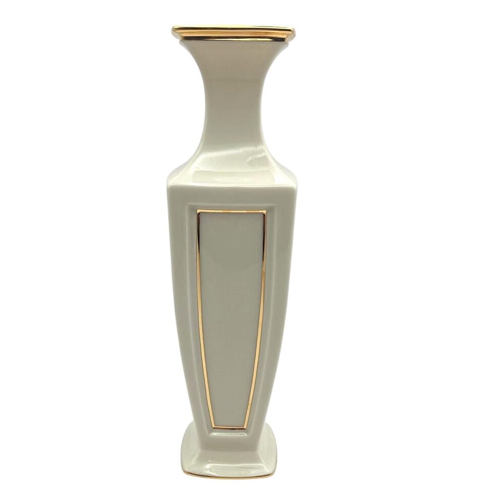 VTG Lenox Dimensions Eternal Bud Vase Ivory Porcelain with Gold Trim 9" Tall